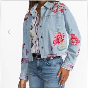 Johnny Was Talulla Cropped Embroidered Denim Jacket — Size M